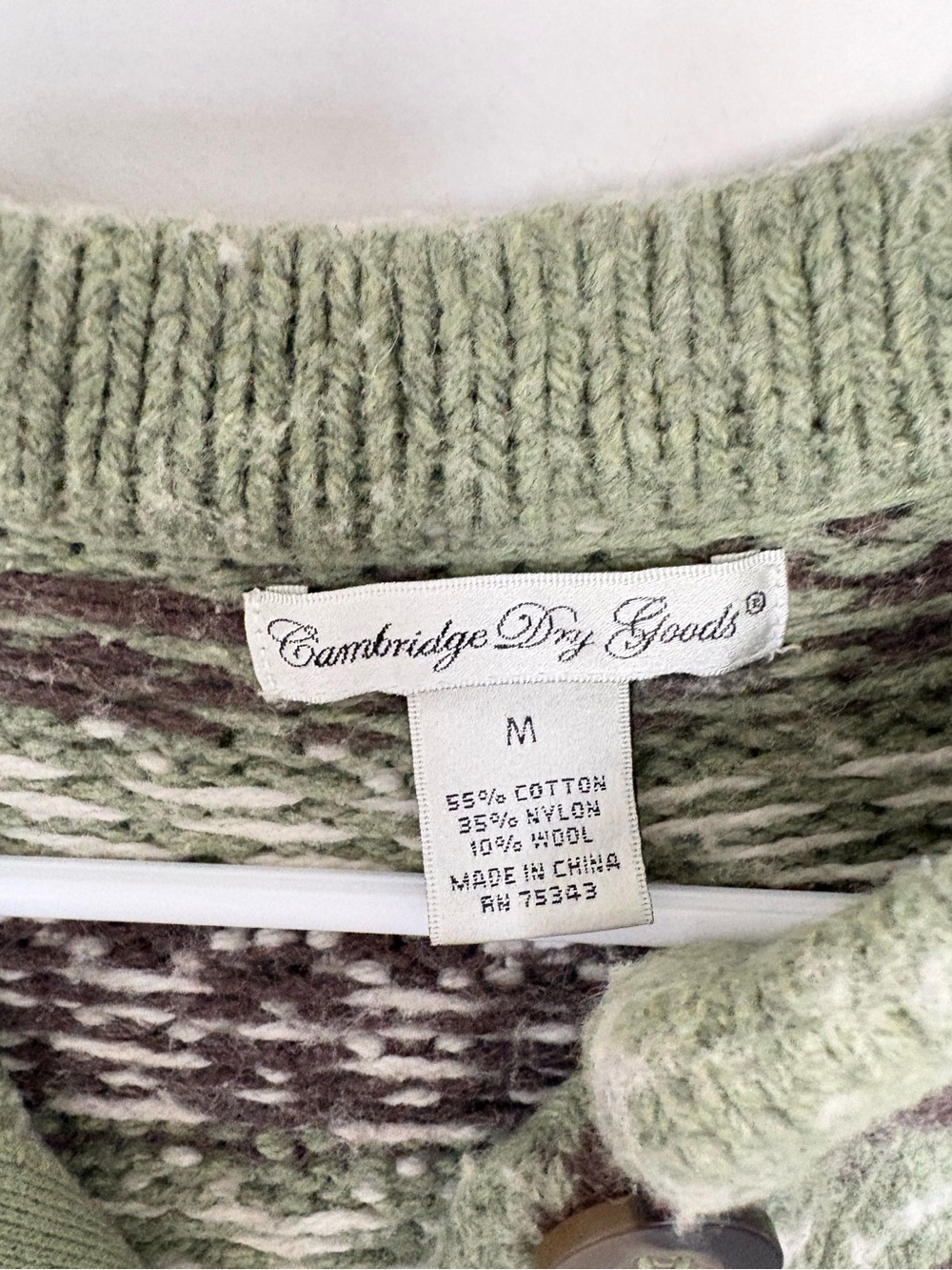 Cambridge Dry Goods Nordic Fair Isle Cardigan Sweater Green Wool Blend Sz M - Picture 3 of 7